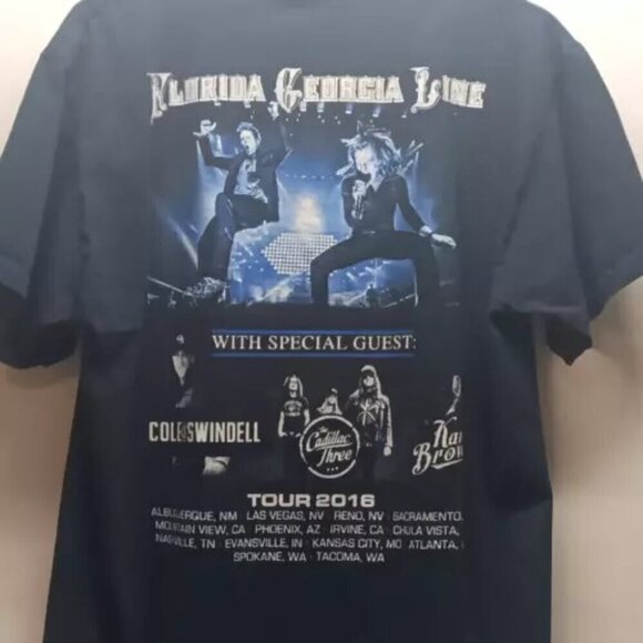 Florida Georgia Line 2016 Dig Your Roots Tour Navy Blue Concert Tee Large Cotton - Picture 4 of 6